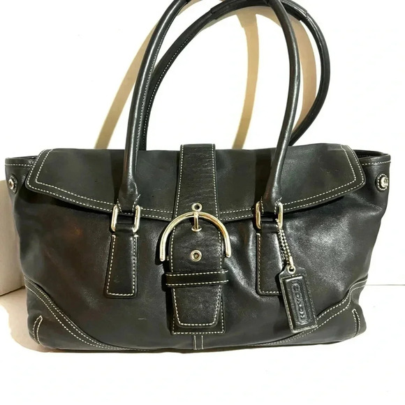 Coach vintage black leather shoulder handbag - Picture 4 of 12